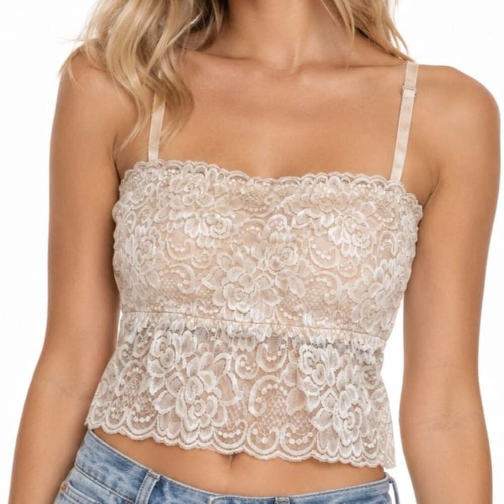 Avid Love Champagne Beige Floral Lace Crop Top Camisole Bralette